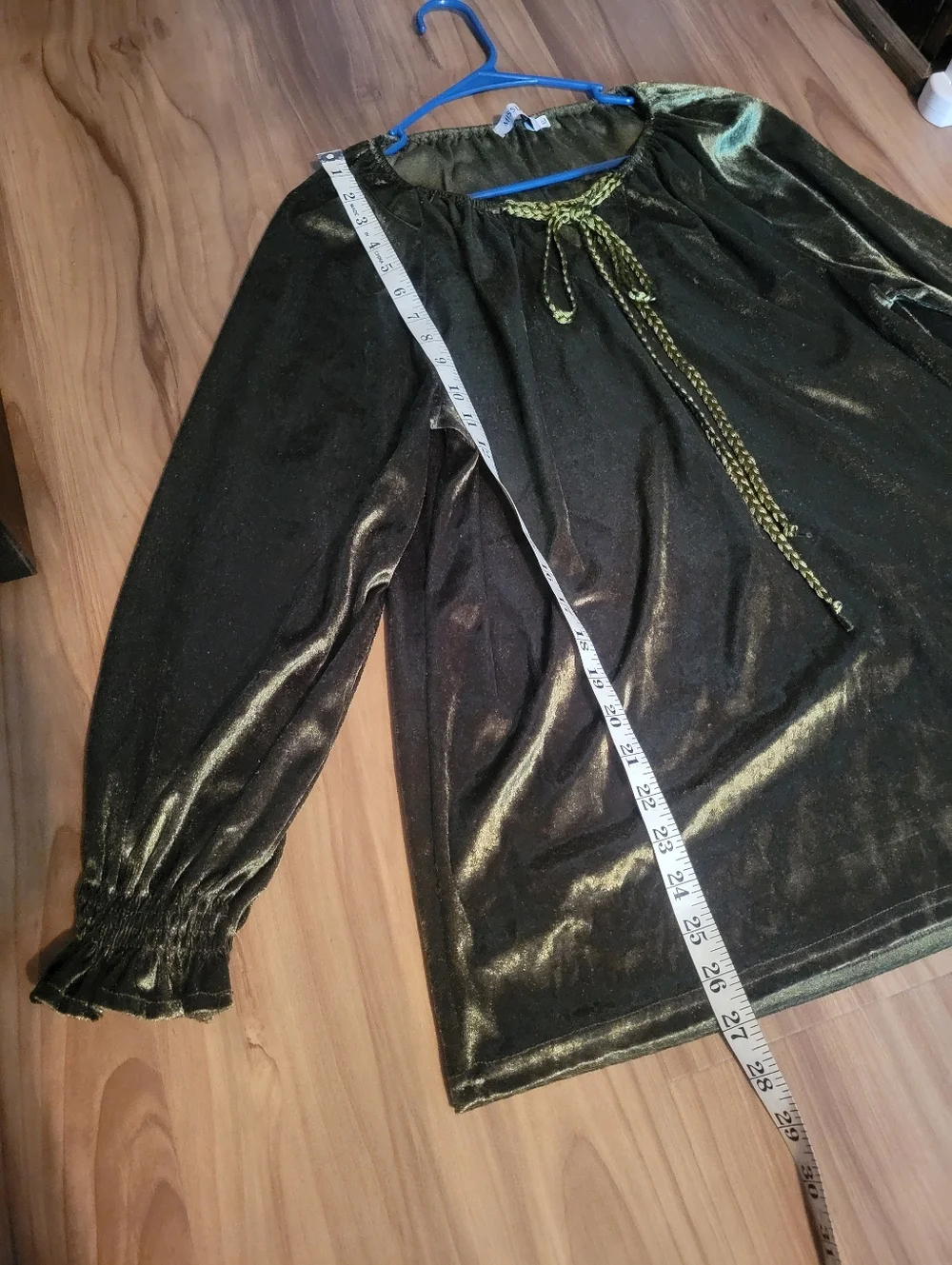 Olive Green Velvet Peasant Style Blouse, Cottagecore Style - Picture 9 of 13